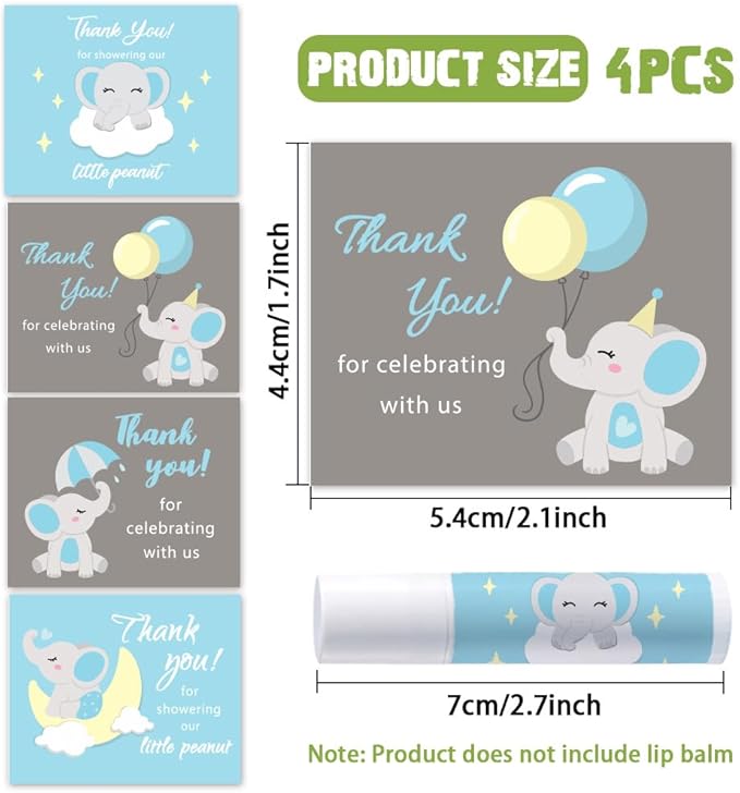 OLYCRAFT 100Pcs 4 Styles Elephant Lip Balm Labels Stickers 2.1x1.7 inch Self-Adhesive Favor Lip Balms Elephant Stickers with Thank You Words for Lipstick Wrapping Decorations Birthday Party Supplies