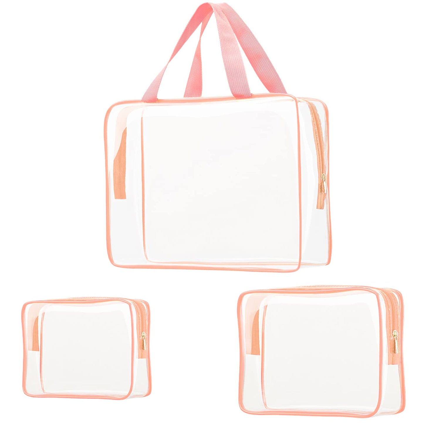 3Pcs Crystal Clear PVC Travel Toiletry Bag Kit for Women Men, Waterproof Vinyl Packing Organizer Storage Bags with Zipper Handle Straps, Cosmetic Pouch Carry on Airport Airline Compliant Bag Handbag
