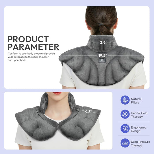 Microwavable Heat Pad for Neck and Shoulders, Weighted Microwave Moist Heating Wrap for Pain Relief Sore Muscle Stress Tension, Heated Wrap with Aromatherapy, Hot & Cold Compress, Grey