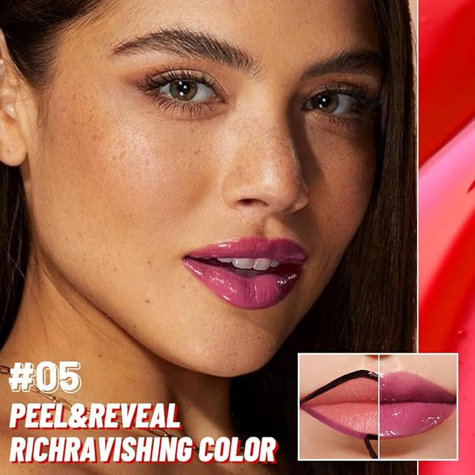 Dark Raspberry Lip Stain Peel Off Lip liner and Lip oil with Tweezer, Dual-Ended Peel Off Lip Stain Tattoo, Highly Pigmented Long Lasting Waterproof, Transfer-proof for All Skin Types, 05#