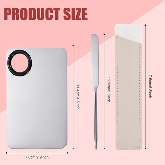 Foundation Spatula, Stainless Steel Makeup Mixing Palette with Makeup Spatula Korean Reusable Cosmetic Spatula Tool for DIY Liquid Foundation Nail Polish Contour Primer