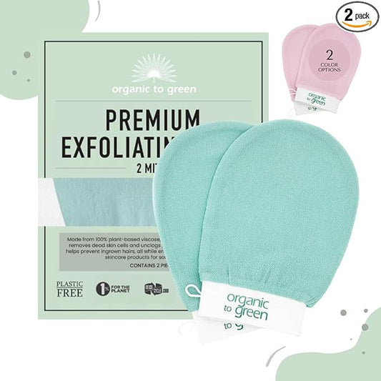Organic to Green Premium Exfoliating Mitt for Body (2pc) – 100% Vegan Viscose Traditional Body Scrub Washcloth – Body Exfoliator (Green)