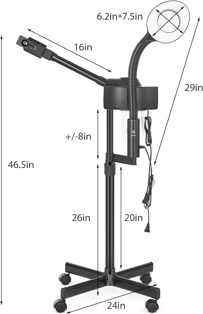 Professional Facial Steamer 2 in1 Steamer for Face 5X LED Magnifying Lamp Facial Steamer for Esthetician Beauty Face Equipment Use at Home or Salon（Black）