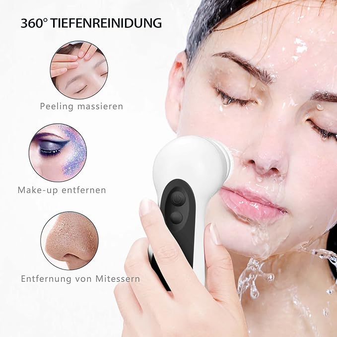 Waterproof Facial Cleansing Spin Brush Set with 5 Exfoliating Brush Heads - Electric Face Scrubber Cleanser Brush by CLSEVXY - Face Brush for Gentle Exfoliation and Deep Scrubbing