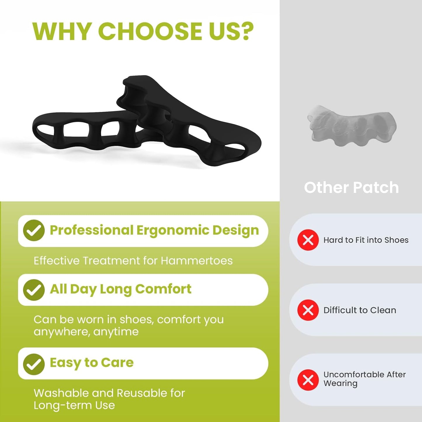 Bukihome Toe Separators, 4 Pair Soft Gel Toe Spacers to Correct Bunions, Toe Stretcher for Therapeutic Relief from Plantar Fasciitis, Claw Toes,Hammer Toes, Foot Pain for Women & Men (Black+M)