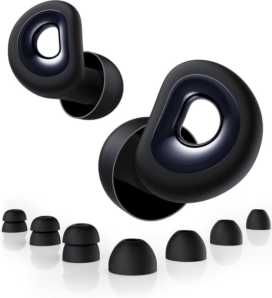 Ear Plugs for Sleeping, 50dB Noise Cancelling Ear Plug with 7 Pairs of Dual Single Layer Tips Reusable Ear Plugs for Noise Reduction, Soft Silicone Earplug for Concert, Snoring, Motorcycle Black