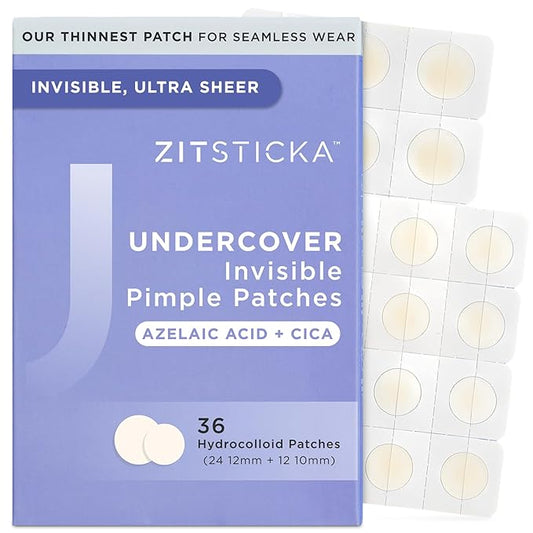ZitSticka Invisible Pimple Patches for Face, Hydrocolloid Patches, Ultra-Thin Clear Azelaic Acid & CICA Blemish Patches, Pimple Stickers (UNDERCOVER 36 Count)