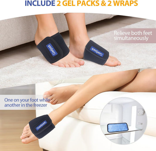 Cold Therapy Wrap with 2 Packs for Pain Relief, Reusable Gel Ice Packs for Foot Plantar, Wrist, Ankle, Great for Sprains, Muscle Pain, Bruises, Injuries