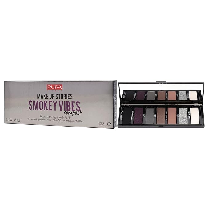 Pupa Milano Make Up Stories Eyeshadow Palette 002 Smokey Vibes - 7-Shade Shadow Collection with Matte, Satin, and Metallic Color Options - High Pigment Formula - Soft, Blendable Texture - 0.469 oz