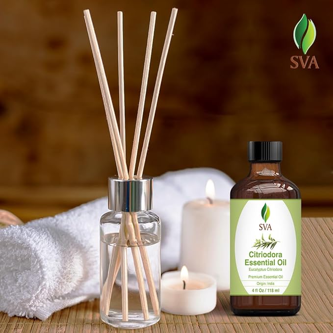 SVA Lemon Eucalyptus Essential Oil – 4 Fl Oz – 100% Natural Citriodora Oil - for Diffuser, Hair Care, Face, Skin Care, Aromatherapy, Scalp and Body Massage, Soap and Candle Making – with Dropper