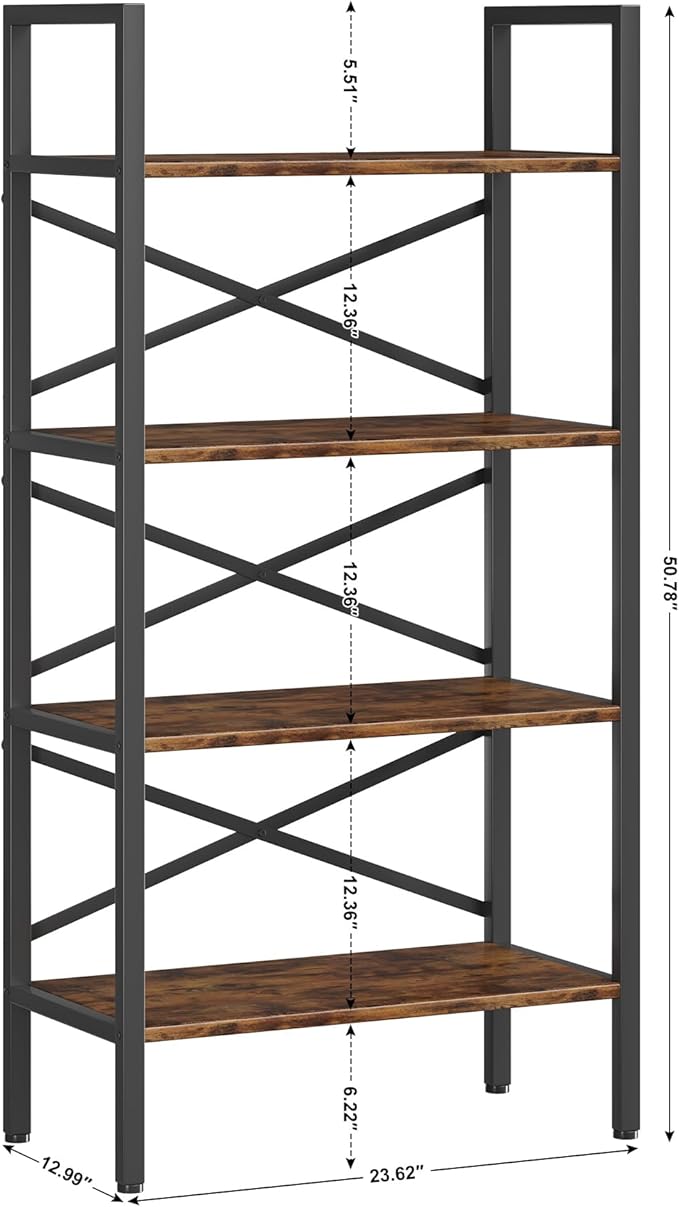 Homeiju 4 Tier Bookshelf 23.6" Width, Kids Bookshelf with Storage, Small Bookcase with Open Shelves, Storage Organization for Bedroom, Living Room and Home Office,Rustic Brown