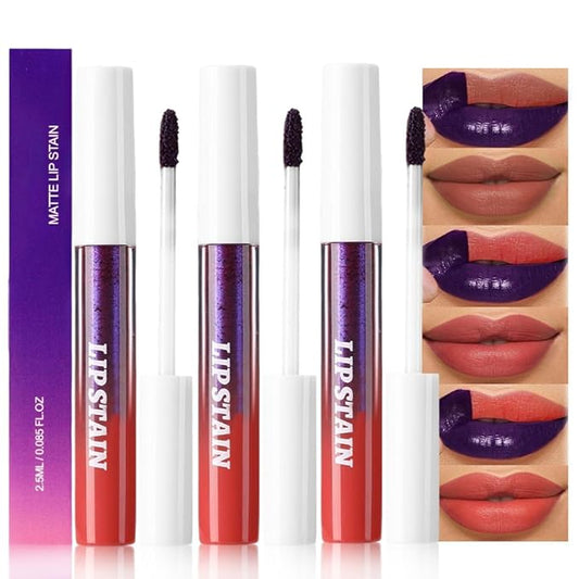 evpct 3Pcs Peel Off Lip Stain Tints, Nude Brown Orange Red Matte Liquid Lipstick Lip Stain Long Lasting Waterproof for Women, Non-sticky Lipstick Peel Off High Pigment No Faded Smudge-proof Lip Stains