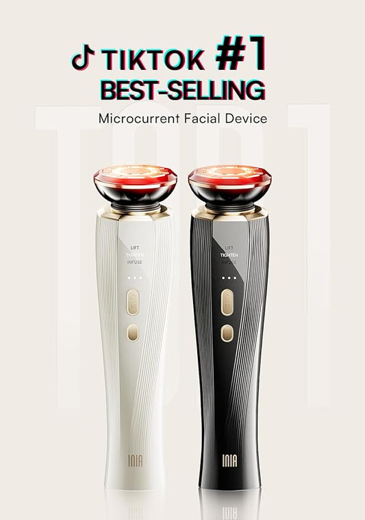 INIA Micro-Current Facial Device, 3-in-1 Facial Massager Red Light Therapy for Face and Neck True Beauty Glow Device Effective for Wrinkle and Puffiness