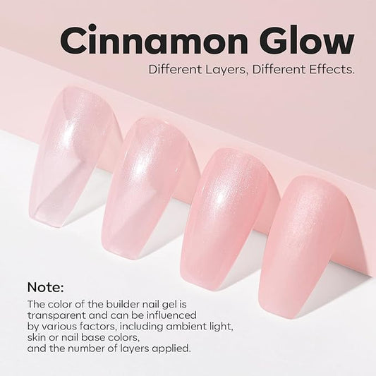 modelones Builder Nail Gel, 8-in-One Pink Shimmer Builder, Sparkle Glitter Pink Rubber Base Gel Polish LED Lamp Cured Hardener Color Base Strengthener Extension for Home DIY Salon Girls