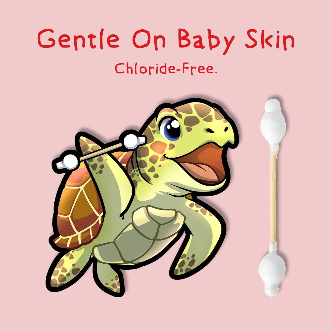 Sea Turtle Bamboo Cotton Swabs, Baby Safety Rim (100 Count) - Vegan, Eco Friendly, Organic, Double Tips, Plastic Free Wooden Ear Sticks, All Natural 100% Biodegradable Cotton Buds