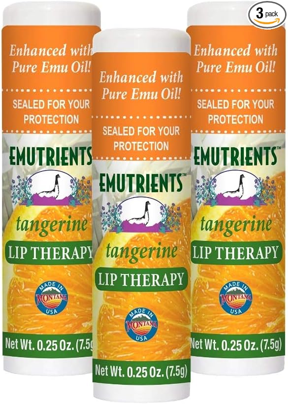 Montana Emu Ranch - Lip Therapy Lip Balm - 0.25 Ounce - Tangerine Flavor - 3 Pack - Made with Pure Emu Oil