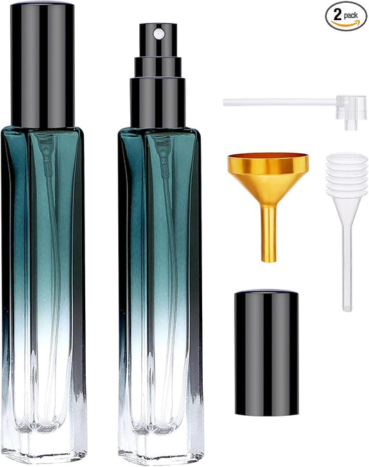 Segbeauty Atomizer Sprayer Set - 2pcs 10ML Refillable Mini Glass Perfume Spray Bottles with Funnel and Pipette, Portable Travel Cologne Sprayer Gradient Green