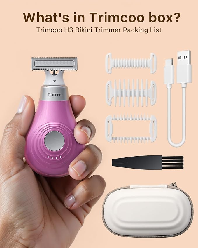 Mini Bikini Trimmer for Women - Intimate Pubic Hair Removal, Electric Body Groomer, Small Portable Wet/Dry Shaver, Magnetic Blade, USB-C Rechargeable with Travel Case, Easy to Clean (Pink)