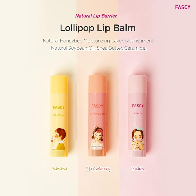 FASCY Lollipop Lip Balm Banana, Lip Balms & Moisturizers, Korean Lip Balm, Korean Lip, Korean Lip Products, Paraben Free, Moisturizing, 0.13 Oz, (Banana)
