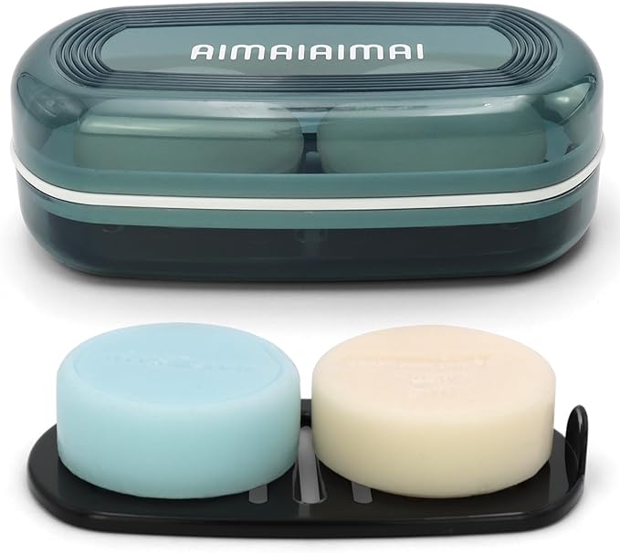 Shampoo Bar Holder Travel Case, Large Soap Holder for 5 oz/10 oz Oversized Bars, Durable & Versatile Storage Soap Container with Drainage Layer (Blue Style A-Large)