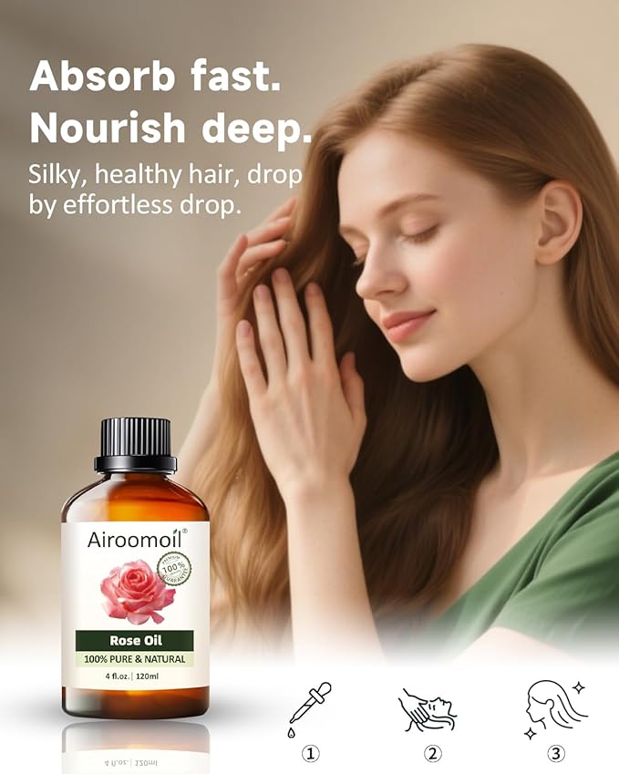 Pure Rose Essential Oil, 100% Pure Natural Rose Essential Oil, Premium Grade Essential Oils for Diffusers for Home, Skin, Care Massage, Soap Making, Aromatherapy, 4 Fl Oz | 120ml