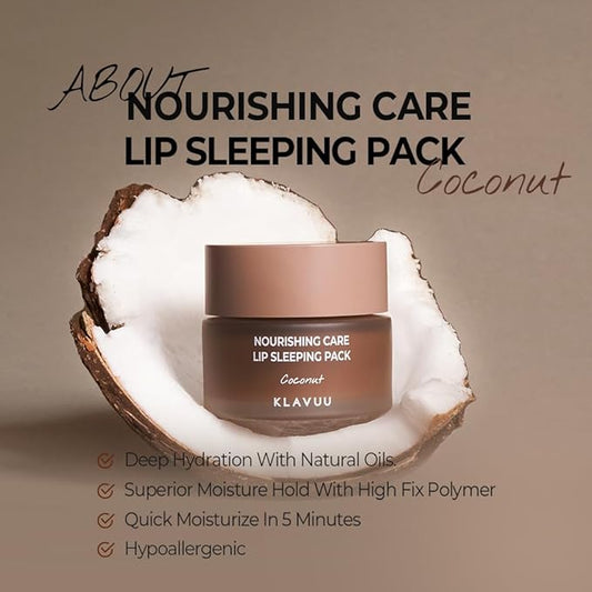 Klavuu Nourishing Care Lip Sleeping Pack (Coconut & Berry) - Overnight Exfoliating & Nourishing Lip Treatment Balm for Dry Lips - Natural Moisturizing Lip Oil with - Lip Balm to Repair & Protect Lips