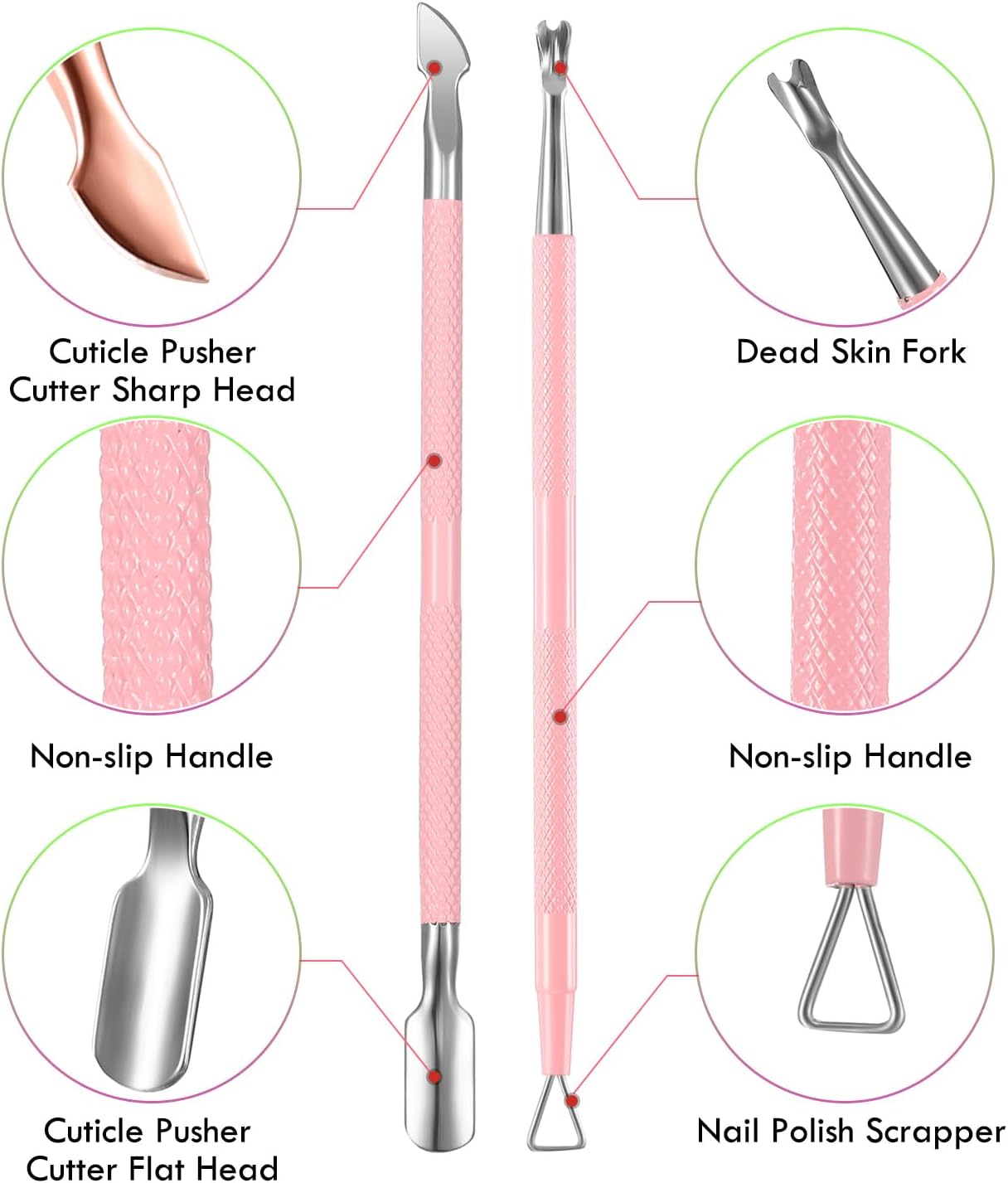 Cuticle Trimmer with Cuticle Pusher, XUNXMAS Cuticle Remover Cutter Nipper Scissor and Triangle Cuticle Nail Pusher Peeler Scraper, Durable Dead Skin Clipper Manicure Pedicure Tools (Pink)