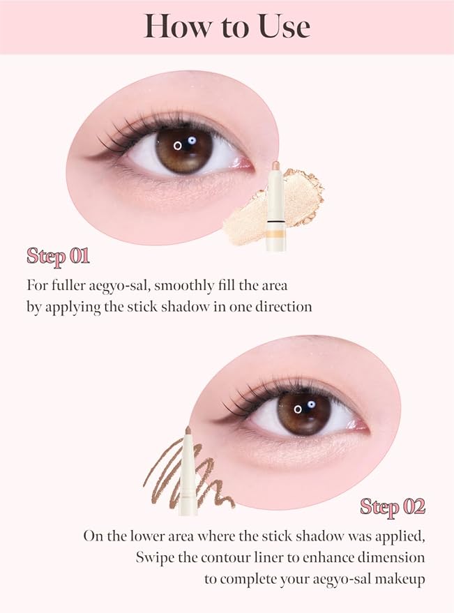 CORALHAZE Idol AEGYO-SAL Maker 05 Dreamy Rose, 2-in-1 Under-Eye Highlighter and Contour Liner for Bright, Voluminous Eyes, Long-Lasting, Smudge-Proof Shimmer Stick with Natural Glow, Korean Beauty