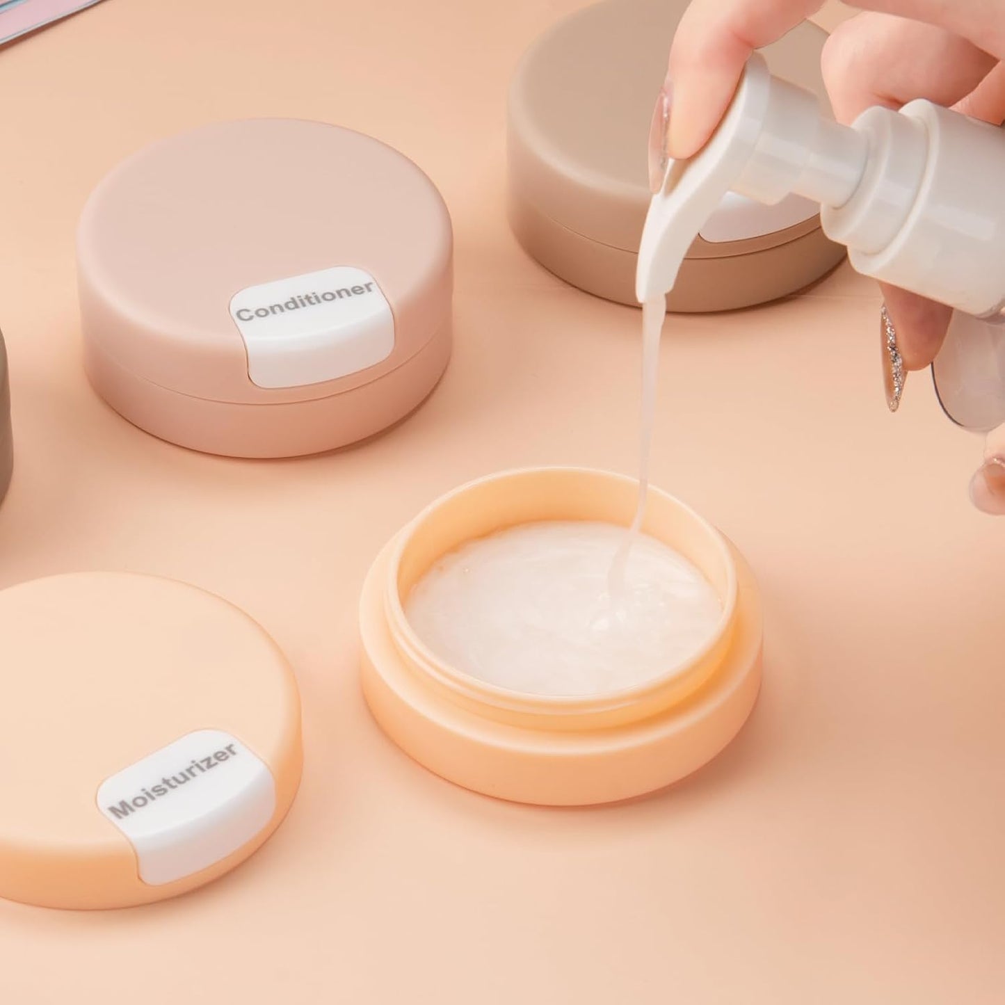 Gemice Travel Containers for Toiletries, Magnetic Travel Containers, TSA Approved Cream Jars with Toiletry Bag, Leak-proof Small 1oz Capsules Set with Multiple Labels for Organization (4 Pack)