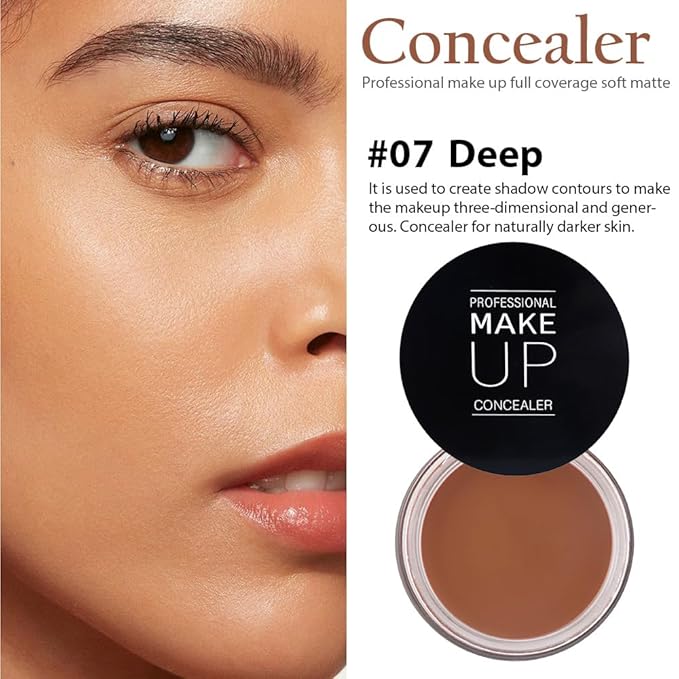 Pot Concealer with Makeup Brush Set,Tattoo Color Correcting Concealer,Full Face Color Correcting Conceal Foundation,Under Eye Concealer Brightener Dark Eye Ring corrector de ojeras (07-DEEP)