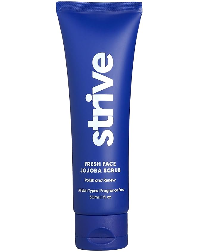 Strive - Fresh Face Jojoba Scrub - Mens Face Scrub, Fragrance Free, Smooth, Clear Skin, Refreshing with Aloe Vera, Centella Asiatica, Hyaluronic Acid & Niacinamide - For All Skin Types - 30 ML