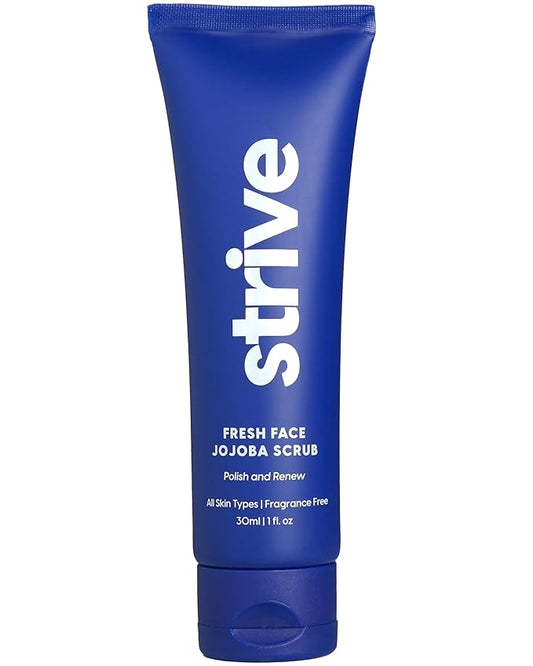 Strive - Fresh Face Jojoba Scrub - Mens Face Scrub, Fragrance Free, Smooth, Clear Skin, Refreshing with Aloe Vera, Centella Asiatica, Hyaluronic Acid & Niacinamide - For All Skin Types - 30 ML