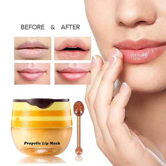 3Pcs Honey Lip Balm Honey Pot, Strawberry& Apple Lime Lip Mask Overnight Propolis Moisturizing Lip Balm Hydrating Prevention Dry and Crack Lip Scrubs Exfoliator, Beeswax with Vitamin E