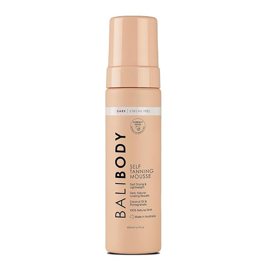 Bali Body Self Tanner Mousse Dark – Sunless Tanning Foam for Body | Natural, Streak-Free, Fake Tan | Vegan, Cruelty-Free, Organic Self Tan Mousse for All Skin Types (200ml/6.7 fl oz)