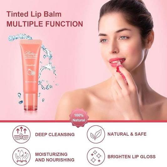 GECOMO Lip Glowy Balm, Moisturizing Lip Gloss, Nourishing Glossy Transparent Plumping Oil, Non-sticky Tinted Toot Lip Balm for Lip Care (GRAPEFRUIT) 0.35oz