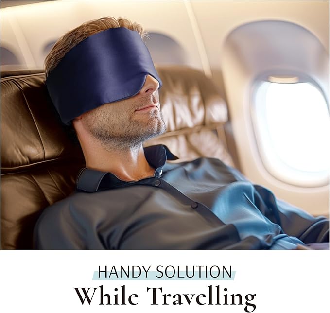 Zenssia 100% Mulberry Silk Sleep Mask Eye Mask for Man and Woman with Adjustable Headband, Full Size Large Sleep Mask & Blindfold for Total Blackout for All Night Sleep, Travel & Nap-Dark Blue