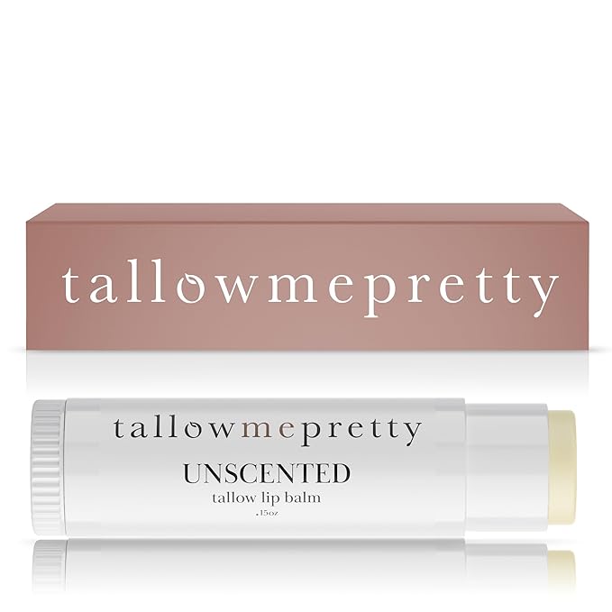 Unscented Lip Balm, Ultra-Soothing, Deeply Hydrating Tallow Lip Balm with Grass Fed Beef Tallow, Beeswax, Jojoba Oil & More, Non Toxic Lip Care, Made in the USA, 0.15 Oz.