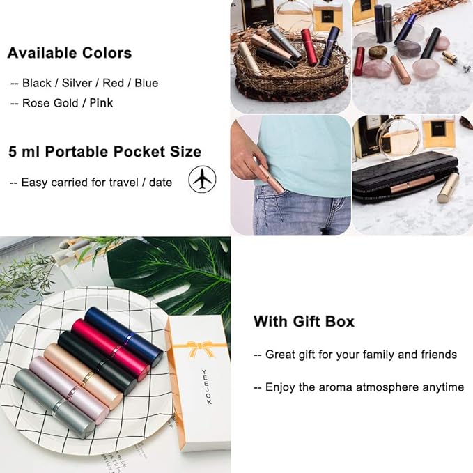 YEEJOK Travel Essentials for Women Men, Travel Perfume Bottles Refillable, Perfume Atomizer Spray Container, Mini Portable Easy Pump Refilled 5ml Bottle for Flying,Purse,Vaction Essentials