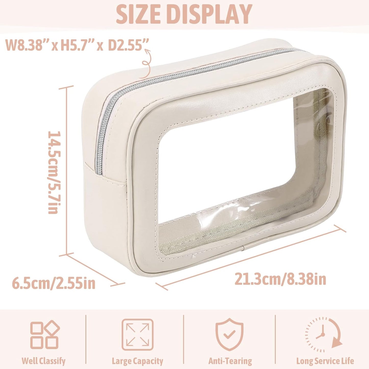 3PCS Clear Toiletry Bag,TSA Approved Travel Makeup Pouch with Zipper for Cosmetics and Toiletries，Diaper Bag Organizer Pouch Set,Women's Purse Organizer and Clear Car Bag