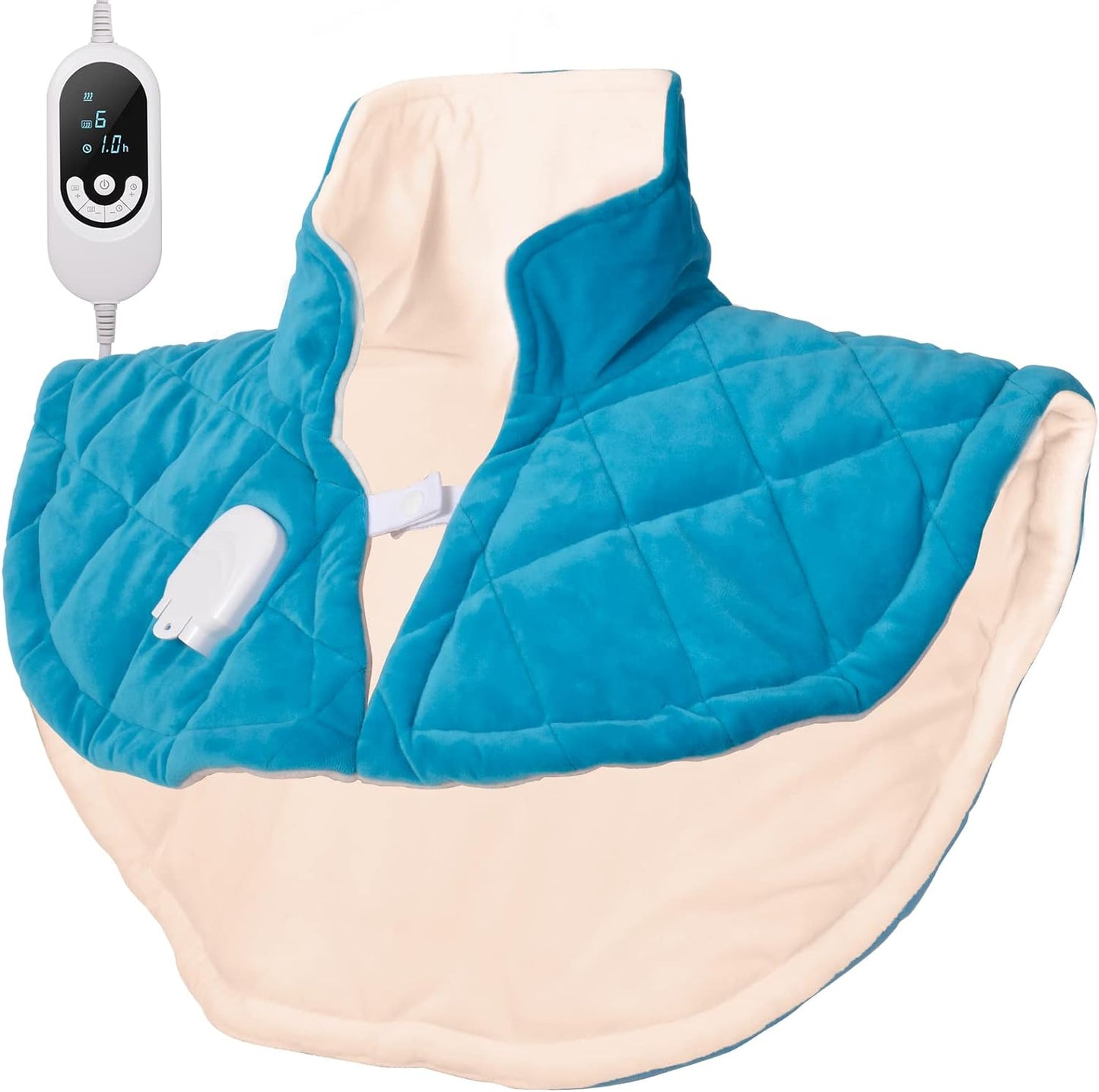 Electric Heating Pad for Neck and Shoulders, Far Infrared Heated Pad for Pain Back Relief, Weighted Electric Heating Pads with Auto-Off, Gifts for Women Men Mom Dad(L, Blue)