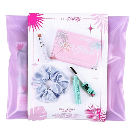 Petite ’N Pretty Dream in Color Makeup Set for Kids, Teens, Tweens - 3-in-1 Eye & Cheek Palette (Blush, Eyeshadow, Highlighter) with Brush, Lip Gloss Balm, Feather Stretch Mascara & Satin Scrunchie