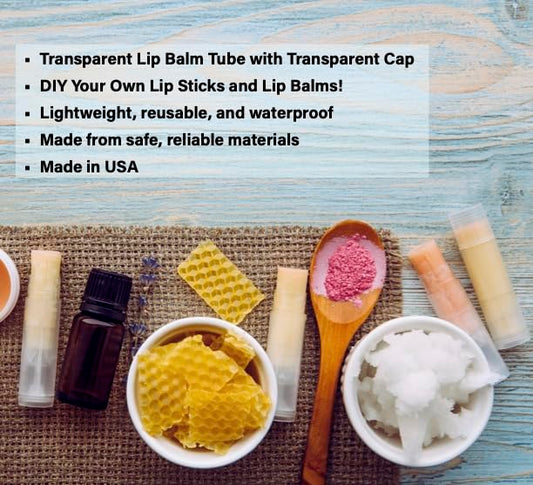 Lip Balm Containers, Round Tubes | Pack of 40 | Clear, 0.15oz Containers with Caps, Made in USA | For DIY Lip Stick, Homemade Lip Balms
