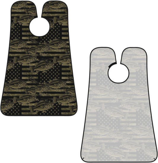 Beard Bib Apron for Men Shaving, Waterproof Non-Stick Hair Catcher with Suction Cups, Grooming Essential for Dad Husband, Bass Fishing Hunting Camo Camouflage American Flag Shave Bib