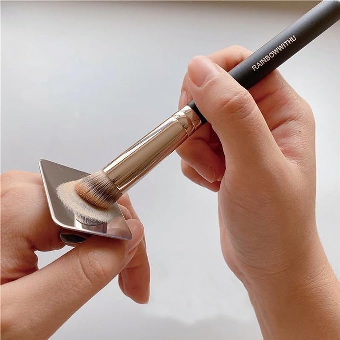 Makeup Spatula Set Stainless Steel, Make Up Tools Mini Mixing Tray with Finger Ring, Makeup Paint Palette, Pack of 2