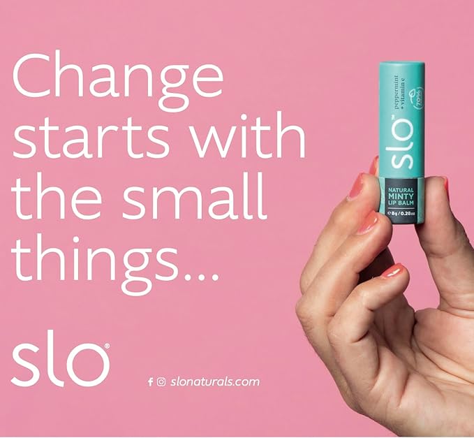 Slo | Natural Lip Balm - All Natural Ingredients, Vegan & Cruelty Free, Hydrating & Soothing, Plastic Free, Paper Packaging | Peppermint + Vitamin E, 0.28oz