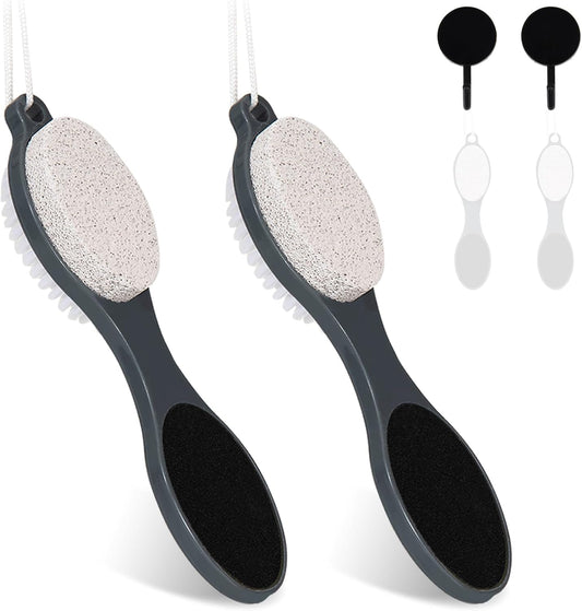 Foot File Callus Remover-2 Pcs 4 in 1 Foot Scrubber Dead Skin Remover for Feet,Pumice Stone, Foot Rasp and Sand Paper for Home Foot Care,Foot Brush for Shower (Grey Pedicure Foot File)