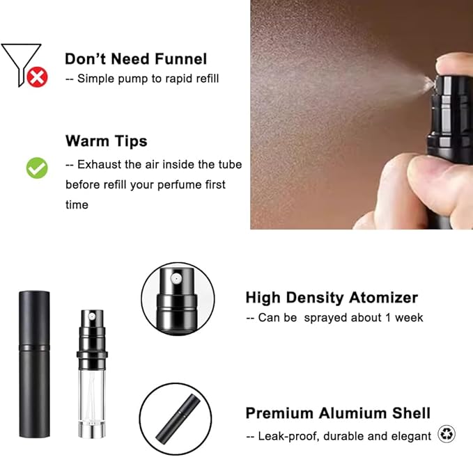 YEEJOK Travel Essentials for Women Men, Travel Perfume Bottles Refillable, Perfume Atomizer Spray Container, Mini Portable Easy Pump Refilled 5ml Bottle for Flying,Purse,Vaction Essentials