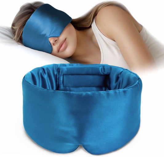 Silk Sleep Mask Soft Pressureless: 100% Mulberry Silk for Eye Skin Anti Wrinkles, Large Size for Total Blackout, Adjustable Wide Velcro Ear Cover