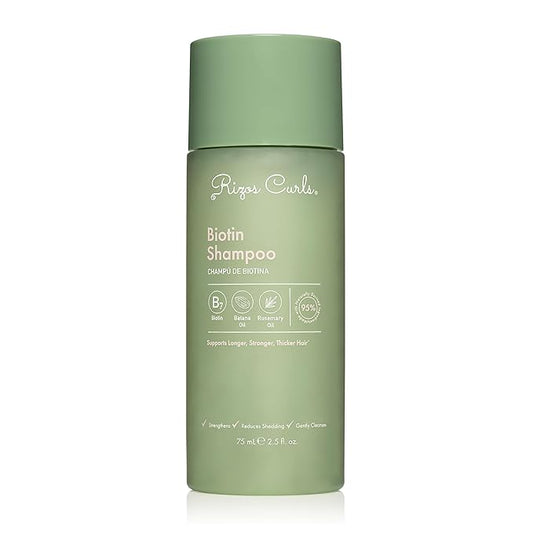 Rizos Curls Biotin Shampoo, Gently Cleanse & Nourish, Rosemary Oil & Oat Protein for Longer and Stronger Hair, Hair is Fuller, Softer & Shinier, 2.5 oz