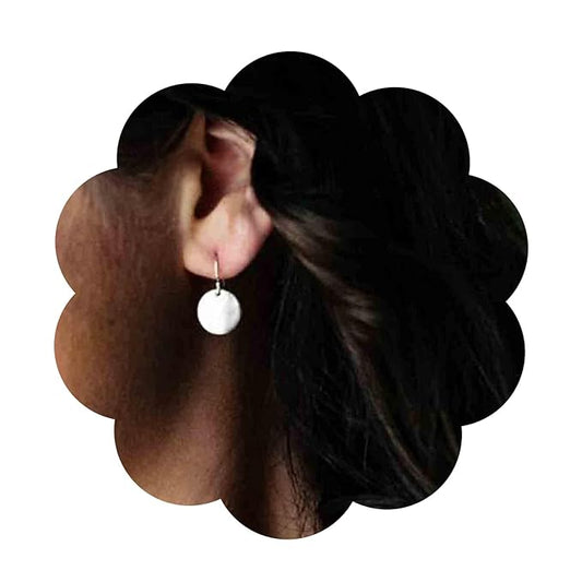 Boho Disc Coin Drop Earrings Tiny Circle Dangle Earrings Silver Smooth Coin Hook Earrings Minimalist Geometric Earrings for Women and Girls